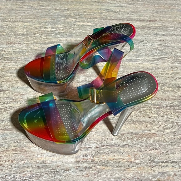 NWOB Azalea Wang Croix Rainbow 🌈 open toe strapped high heels sandals - Picture 3 of 16
